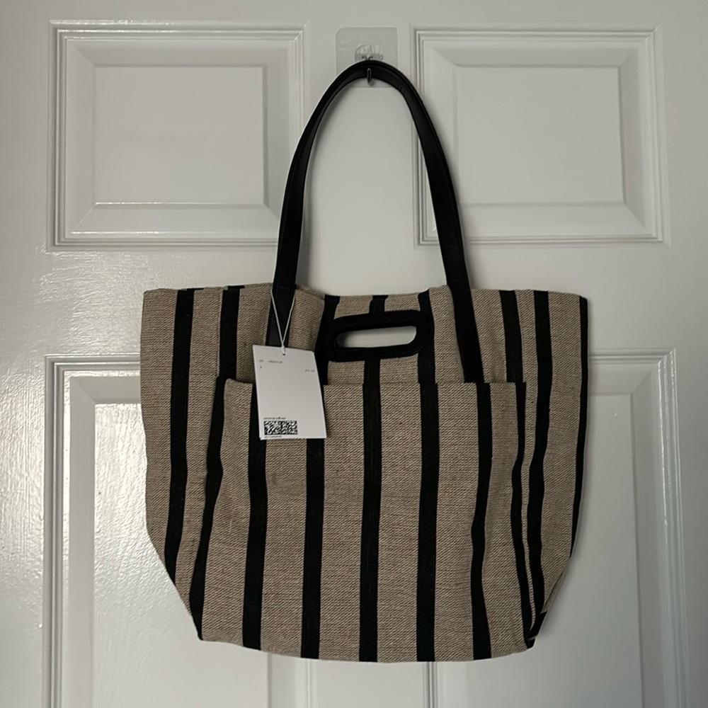 Other Stories summer striped straw tote